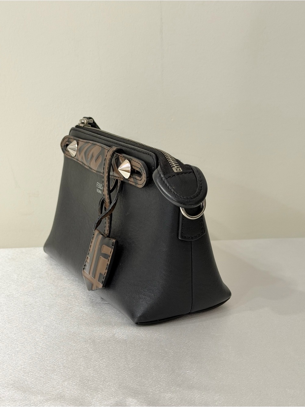 Fendi Black Leather Crossbody with Brown FF Trim - Picture 4 of 15
